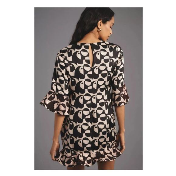 nwt FARM RIO for ANTHROPOLOGIE sz XL Geo Toucan Dress black Off white - Picture 3 of 16